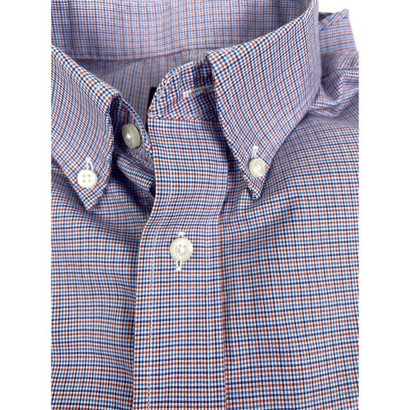Jos A Banks Executive Tailored Fit Mini Check Blue Plaid LS Cotton Dress Shirt M - Picture 2 of 8